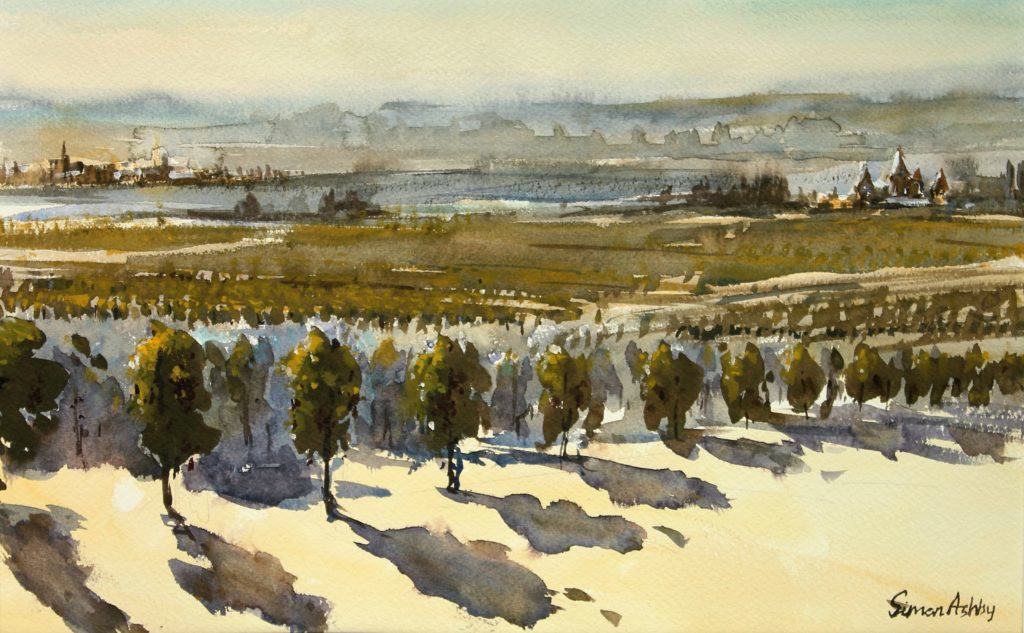 Bordaeux Vineyards, 12 x 18" Watercolour